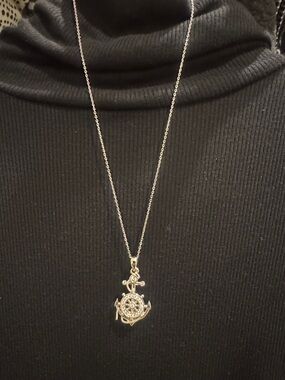 Silver Plates Anchor Wheel Pendant Necklace - Women Fashion Jewelry